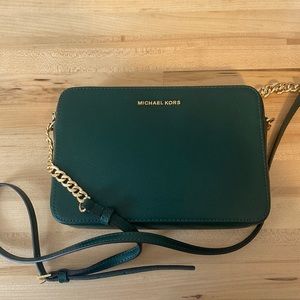 Dark green Michael Kors crossbody bag gold hardware